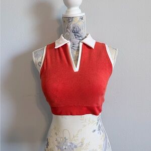 OFFLINE by Aerie Hole-in-One Terry Polo Sports Bra Crop Top Red L NWT